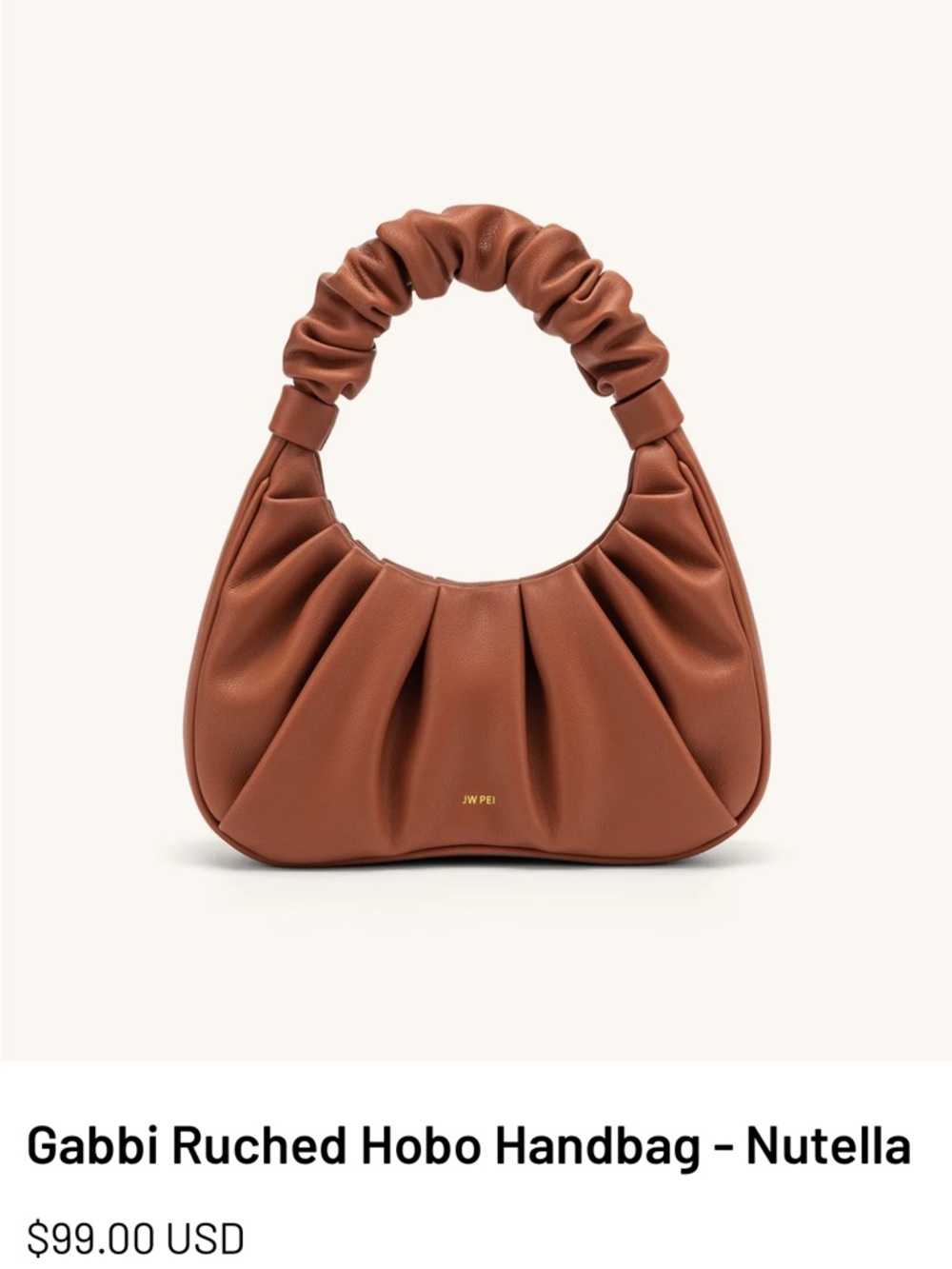 JW PEI gabby ruched hobo handbag in Nutella